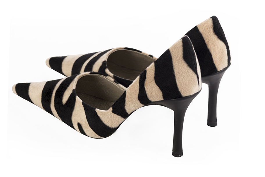 Safari black women's open arch dress pumps. Pointed toe. Very high slim heel. Rear view - Florence KOOIJMAN